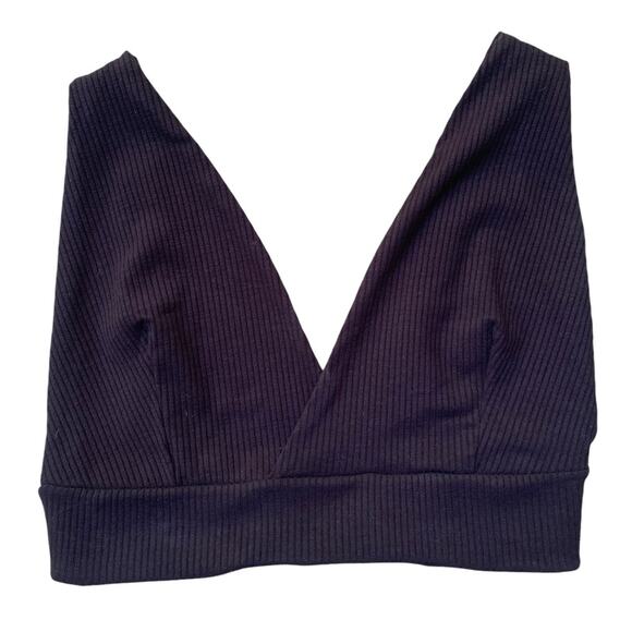 Farm Rio Black V Neck Ribbed Crop Top XS Bralette Open Back Boho Festival Grunge - Picture 1 of 7